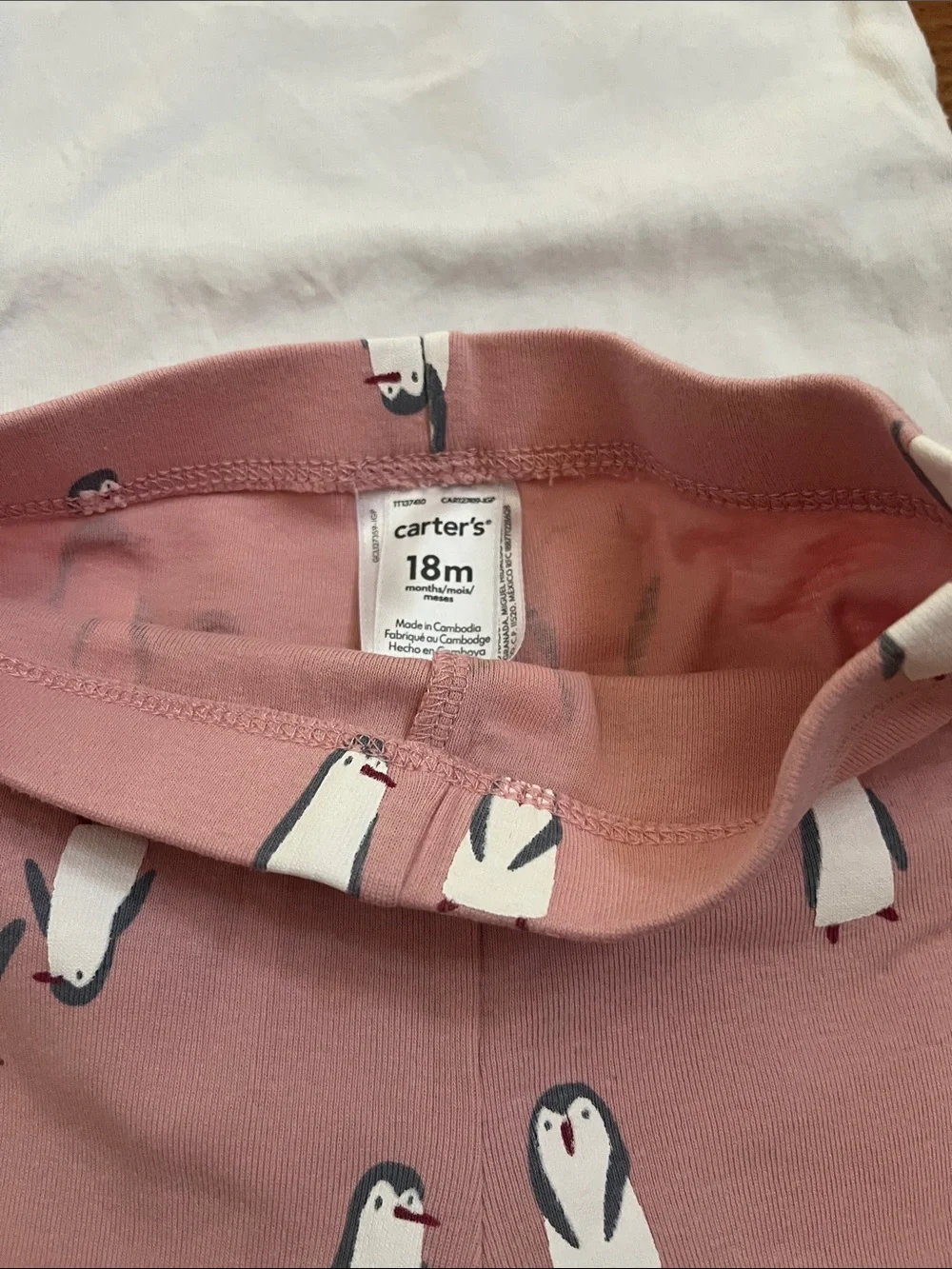 Carter's White Top & Pink Penguin Legging Set
